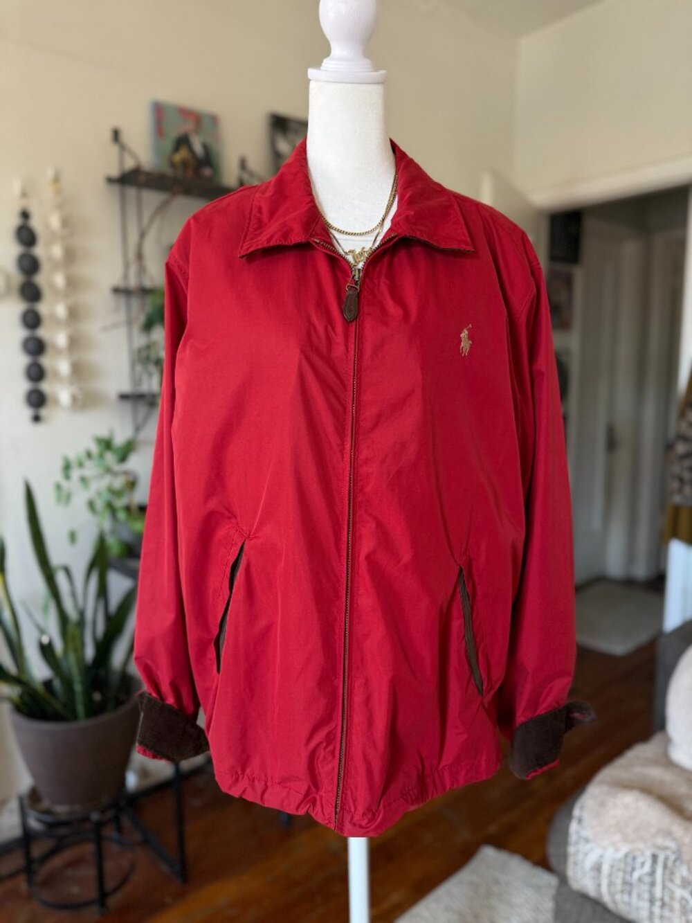 Vintage 90s Polo Ralph Lauren Harrington Windbreaker | Red (Size L)